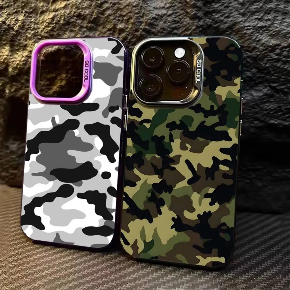 

Military Camouflage Phone Case For iPhone 17,16,15,14,13,12,11,Pro Max,Plus black Candy Silver Cover