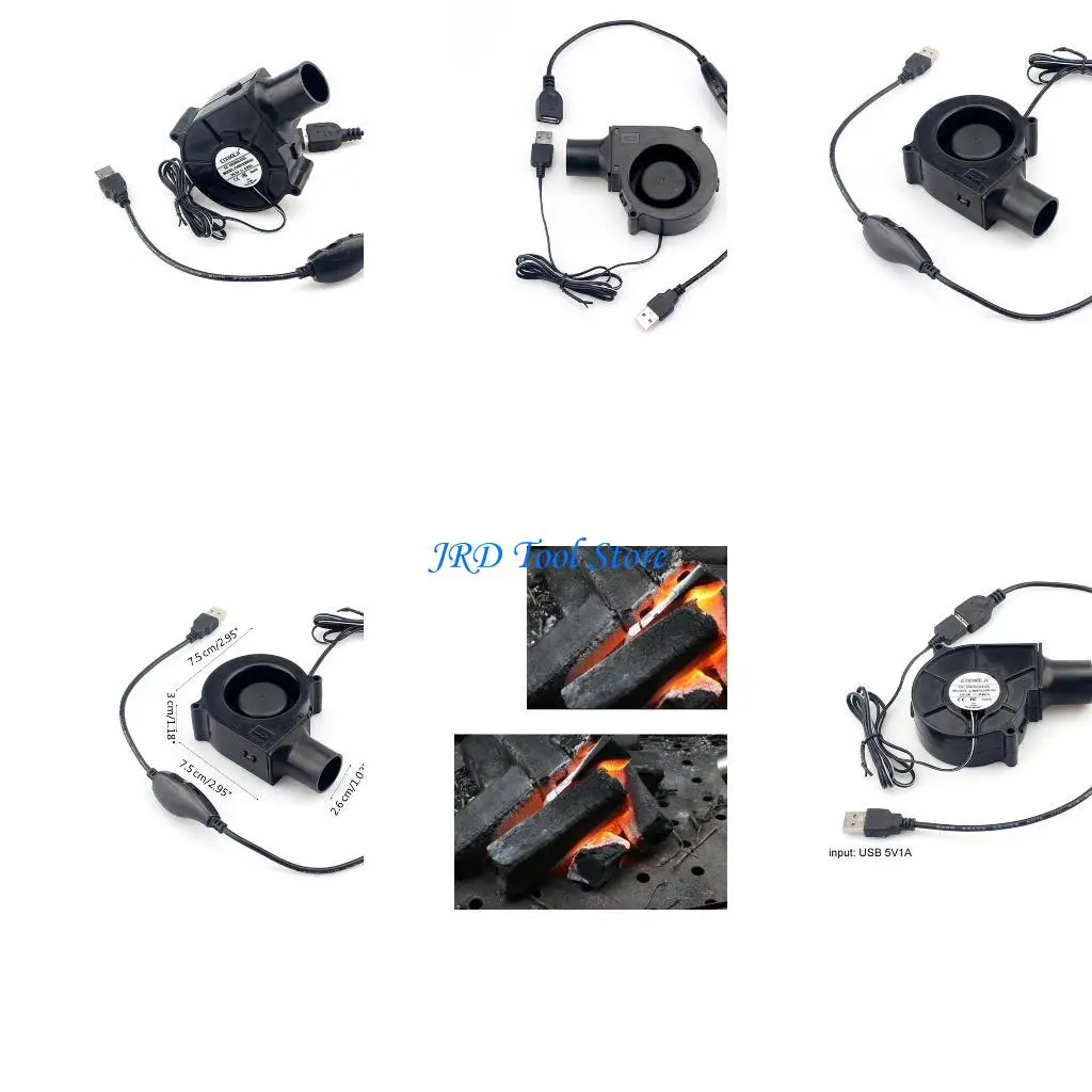 A2UD 7530 7CM 5V 2A Blower para piquenique e acampamento Ventilador USB velocidade ajustável com rolamento óleo