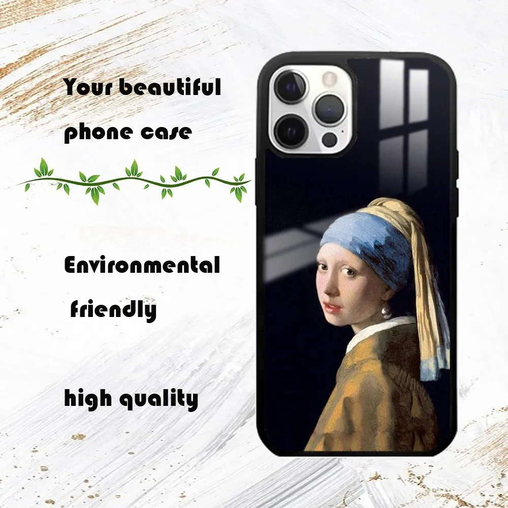 The Girl with a Pearl Earring Phone Case For iPhone 16 15 14 13 12 11 Pro Max Plus Mini PC Fashion mirror phone case