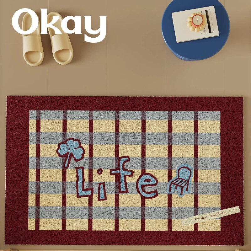 Creative Grid Welcome Doormat Cuttable House Entrance Mat Dirt Resistant Anti-slip PVC Silk Ring Door Mats Wear-Resistant