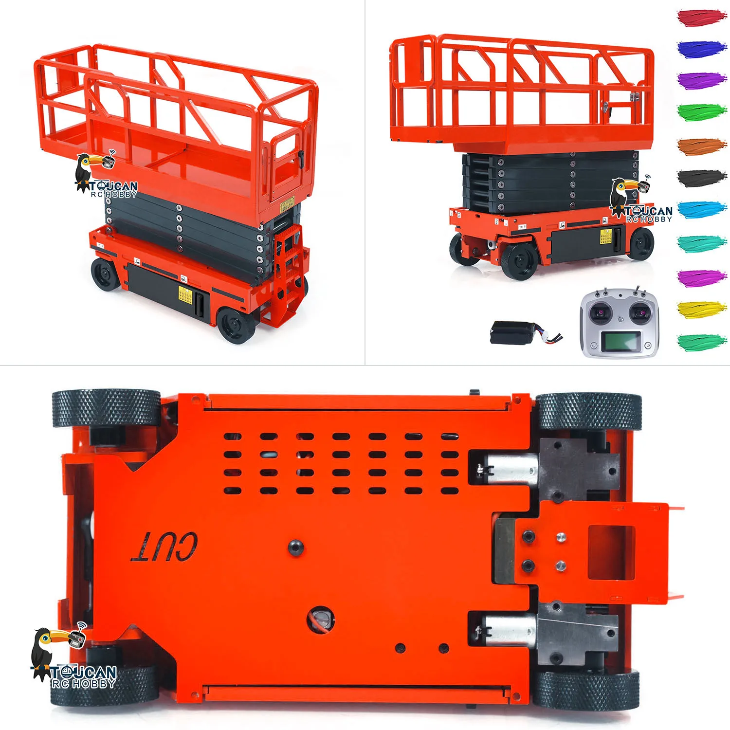

CUT 1/14 Металлический гидравлический ножничный подъемник RC Платформа Грузовик TOUCAN Краска Готовый к рабочему двигателю ESC Сервопривод I6S Радио Коллекция для взрослых