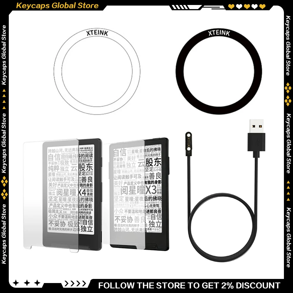 Für XTEINK X3/X4 Ink Reader Offizielles Zubehör 6 Stück Magnetring 1 Stück HD-Schutzfolie 1 Stück Magnetisches Ladekabel