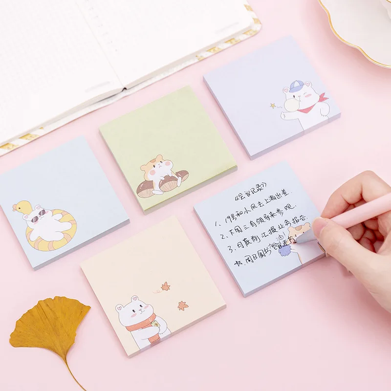 Cute Cartoon Hamster Sticky Note, Aluno Message Note Pad, Sala de aula Note Paper, Papelaria Kawaii Sticky Notes Memo Pad