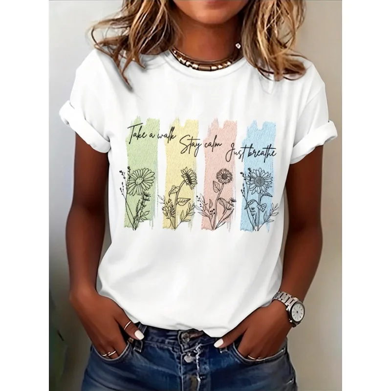 ilstile Women's Mental Health Print T-Shirts Short Sleeve  O Neck Female clothing Summer White Tops Casual Tees New Arrival