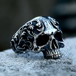 Fashion Vintage Gothic Carved Skull Ring for Men Women Punk Hip Hop 316L Stainless Steel Skull Rings Biker Amulet Jewelry