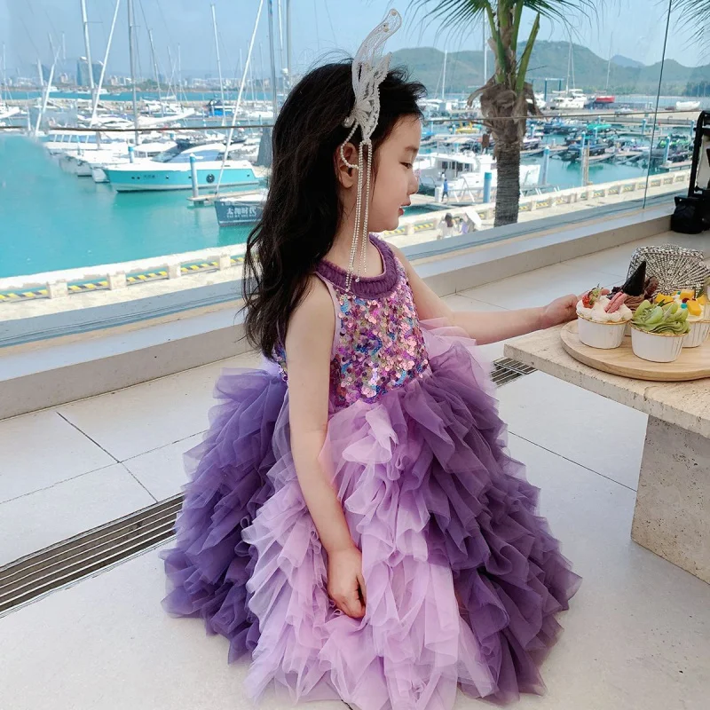 

Girls' Summer Dress New Children's Sequined Princess Dress Baby's Western Style Fluffy Vest Dress Birthday Host