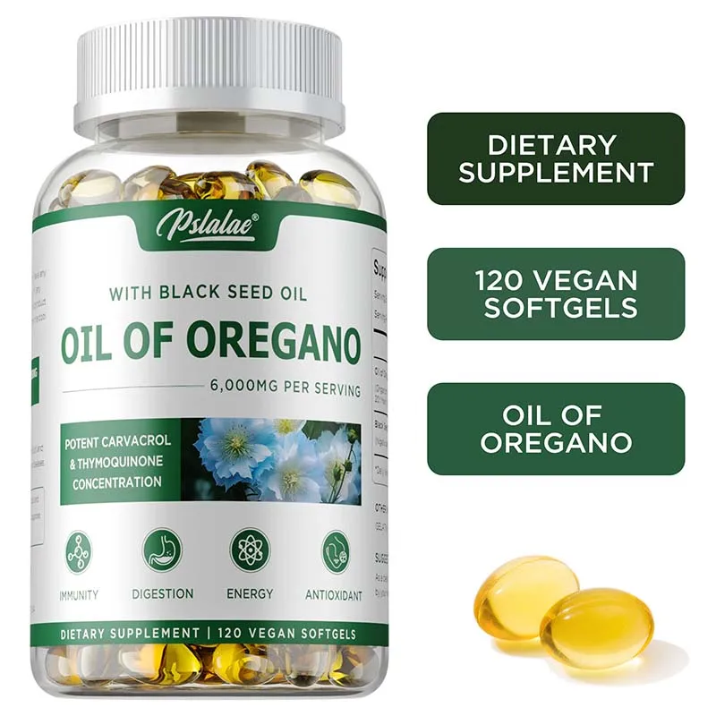 

Oregano Oil Softgels with Black Seed Oil Strength for Gut Health, Digestive Health, Immune Support