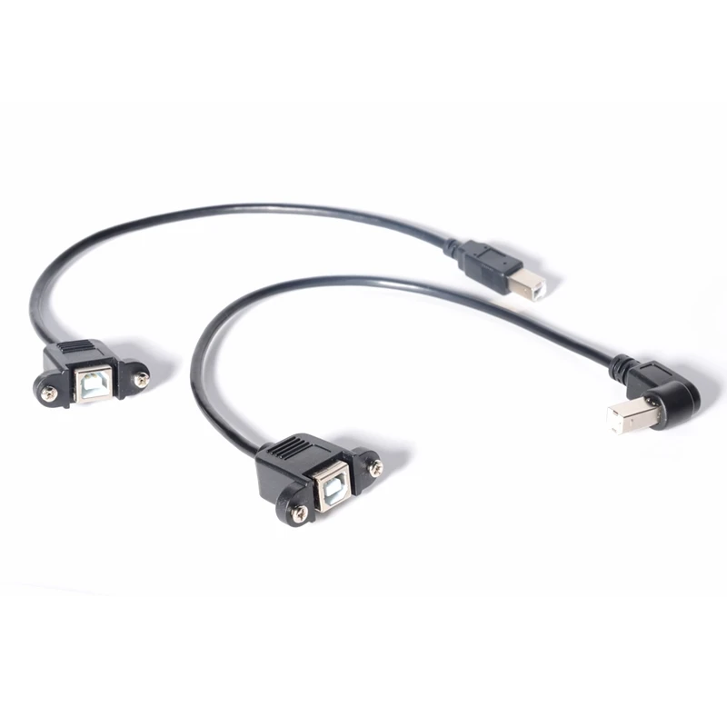 1FT 30CM USB 2.0 Type B Male to Female M/F Right Angle Extension Data Cable Panel Mount For Printer Cable with Screw Hole
