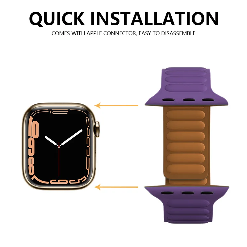 Pulseira de Silicone Magnética para Apple Watch Band 44 40 42mm 45mm 49mm 38mm Sport Pulseira iWatch Série Ultra 8 7 6 SE Correa