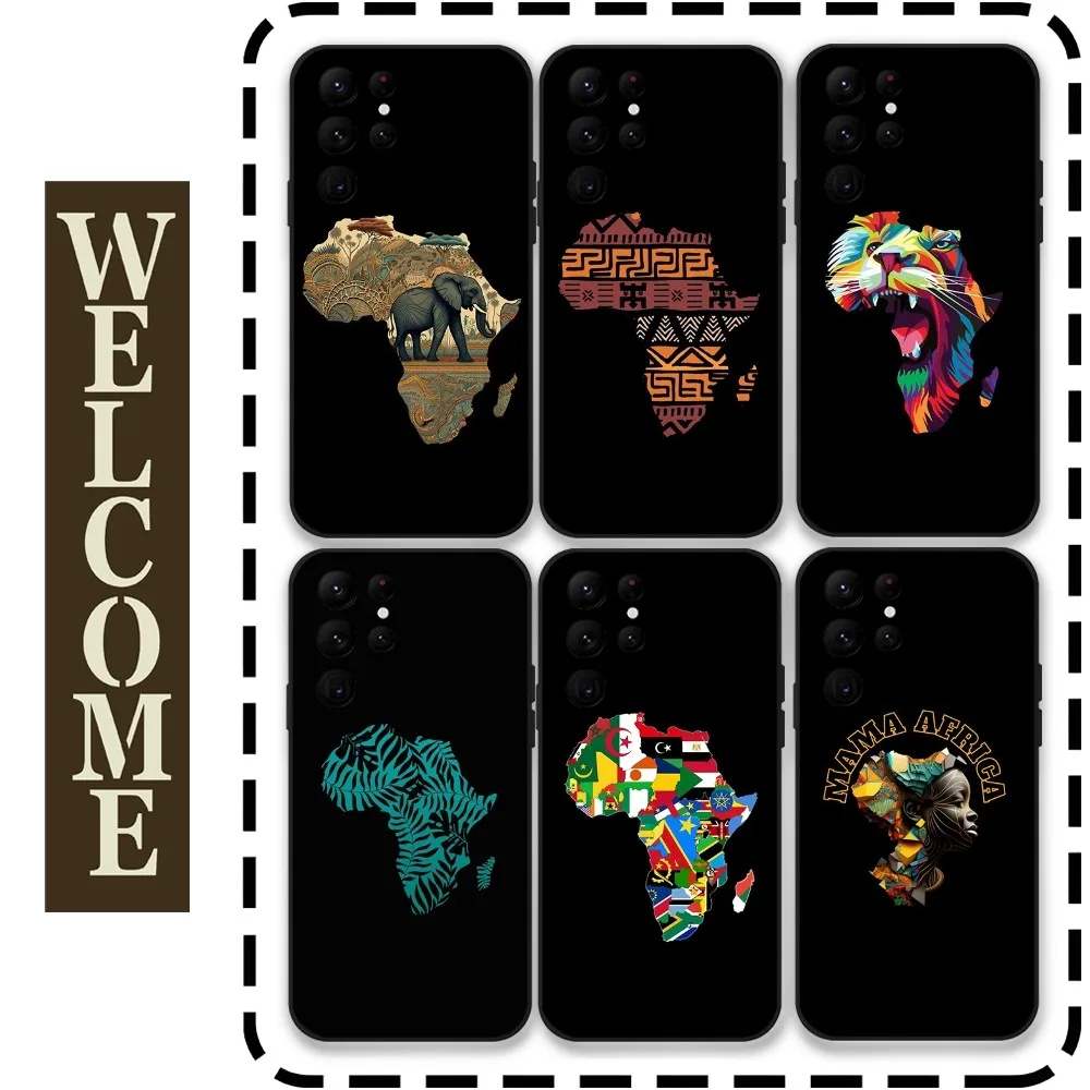 

Africa Map Phone Case for Samsung Galaxy S24 Ultra S22 S23 Ultra S21 S20 5G Protective Silicone TPU Funda