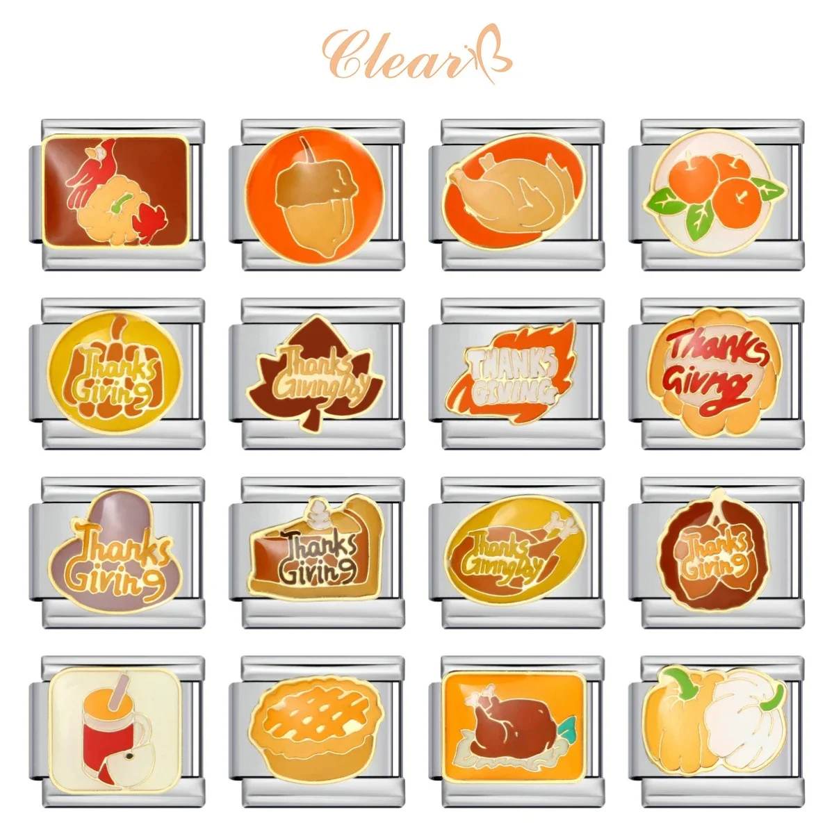 New Original Thanksgiving Fashion Turkey Cake Food Italian Charm Links Fit 9mm Stainless Steel Bracelet Jewelry DIY Making