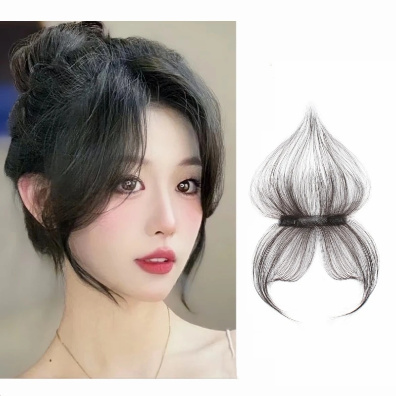 Natural Baby Hair Air Bangs Clips in Human Hair Bangs Invisible Edge Replacement Korea Fake Fringe Forehead Hairline For Women