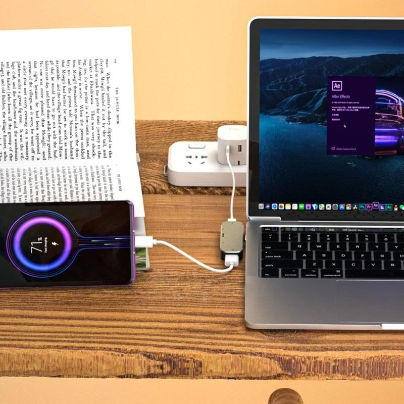 

P5EA Высокоскоростной USB 2.0 Type C HUB Многофункциональный разветвитель 4 порта Расширитель для телефона