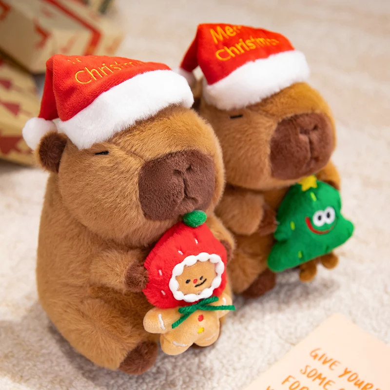 Natal capivara brinquedos de pelúcia recheado fofinho árvore bota boneco de neve gingerbreadman capivara boneca adorável festival decoração para casa presente de natal