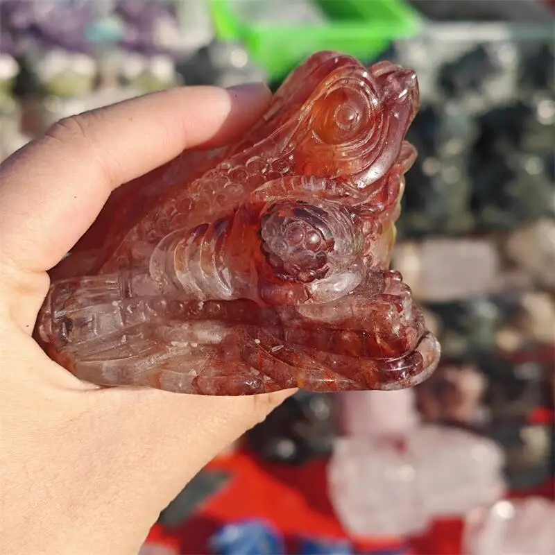 Natural Red Fire Quartz Hematoid Jin Chan Carving Polished Quartz Healing Stones Gemstones For Home DIY Decoration Gift 1pcs