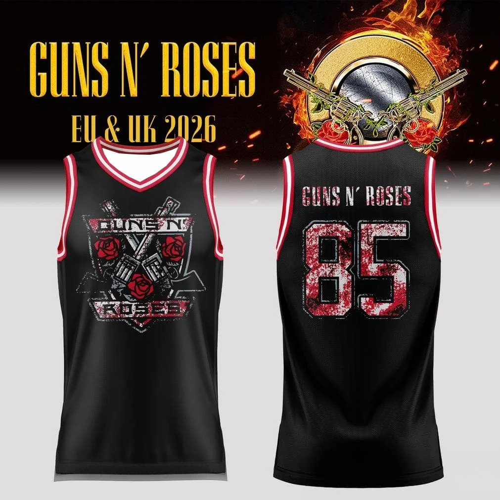 Men Guns N Roses 2026 EU UK Tour Vintage Basketball Jersey Sleeveless Tank Top Rock Punk Sports Vest Fan Concert Family Matching
