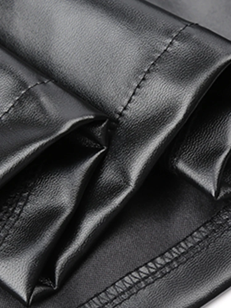 Lautaro printemps automne noir doux Pu cuir jupe plissée femmes taille haute Goth Vintage Style Punk luxe vêtements de créateur 2025