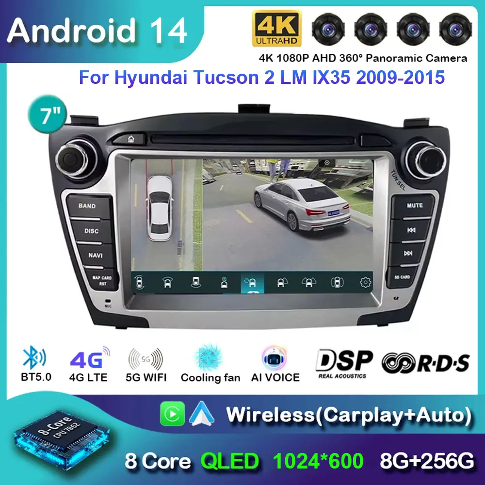Android 14.0 Car Multimedia Player CarPlay 4G WiFi GPS Navigation Stereo Radio IPS Screen For Hyundai Tucson 2 LM IX35 2009-2015