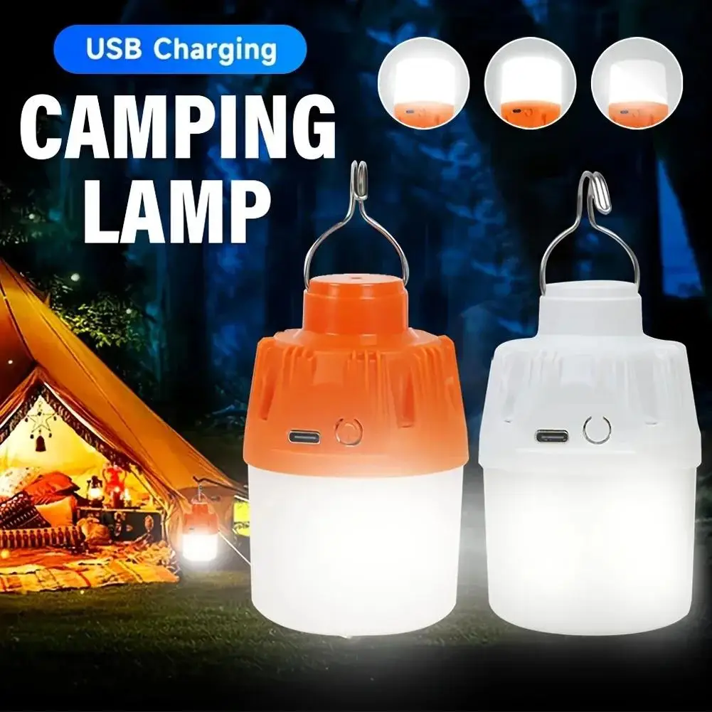 Lanterna de Camping LED Recarregável por USB, Lâmpada de Tenda Regulável com Gancho, Lâmpada de Emergência Portátil para Mercado Noturno e Caminhadas