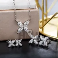 (Note New Promotion) Real Moissanite Earrings Necklace 100% 925 Sterling Silver Plated 18K Gold Engagement Party Fine Jewelry