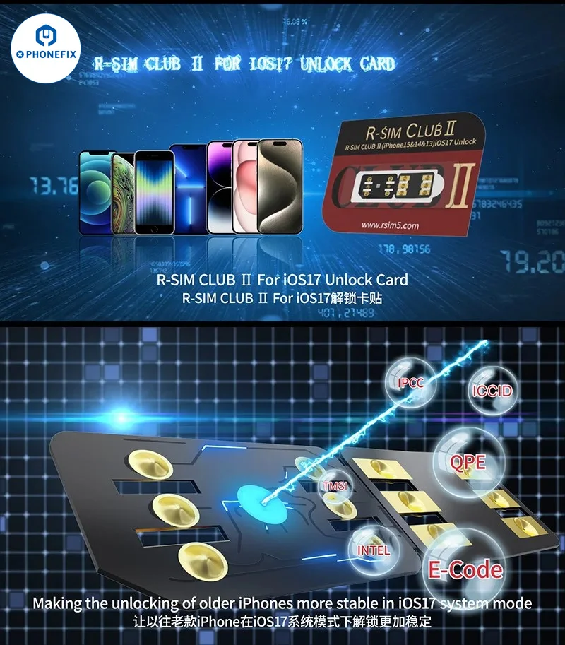 وحدة المعالجة المركزية R-SIM CLUB II RSIM ثنائية الشريحة لهاتف iPhone15 Pro max/15PRO/15/14/13/12 بطاقة تصحيح الأخطاء من سلسلة R-SIM CLUB 2 لنظام IOS 17