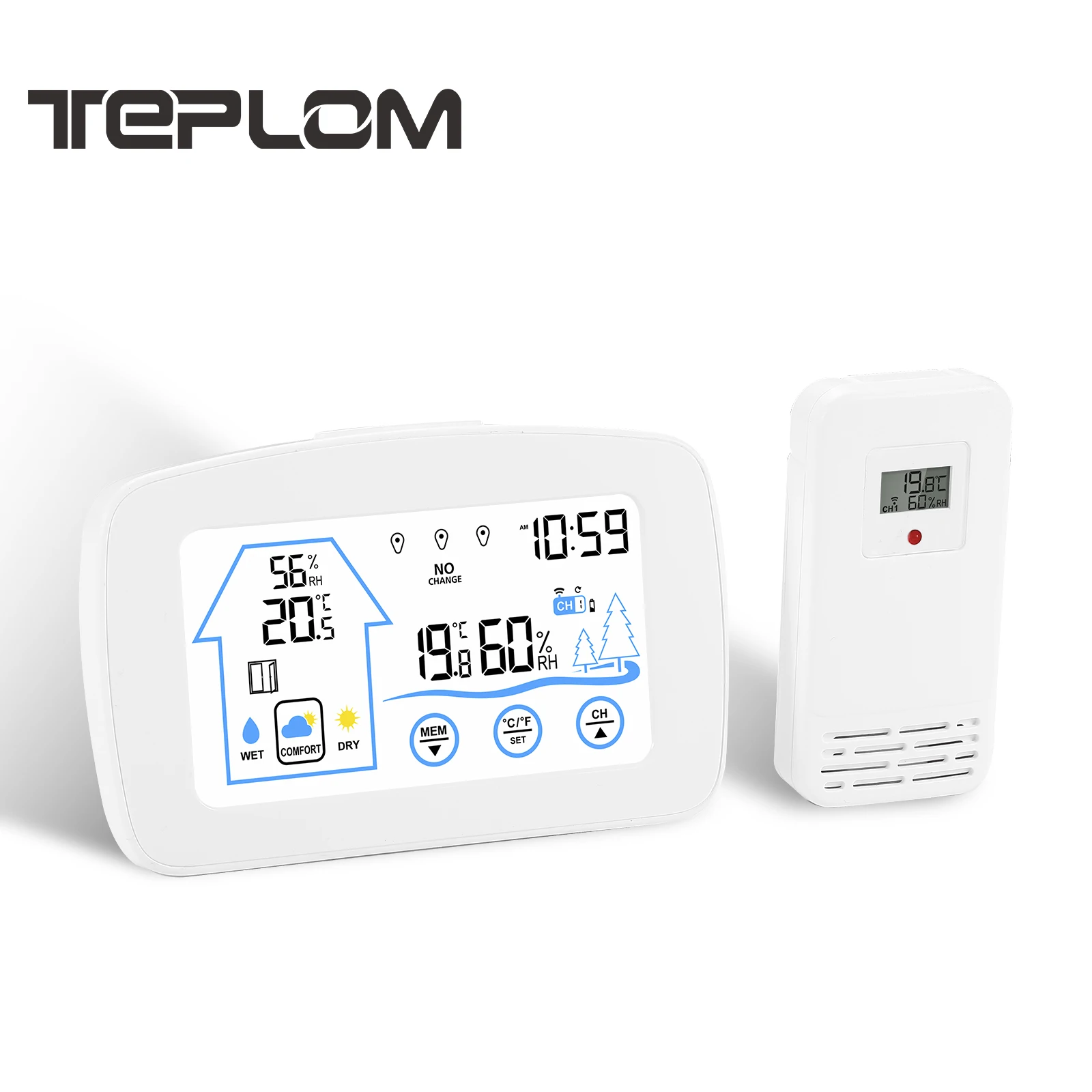 Backlit Touchscreen Button Wireless Indoor Outdoor Thermometer And Hygrometer