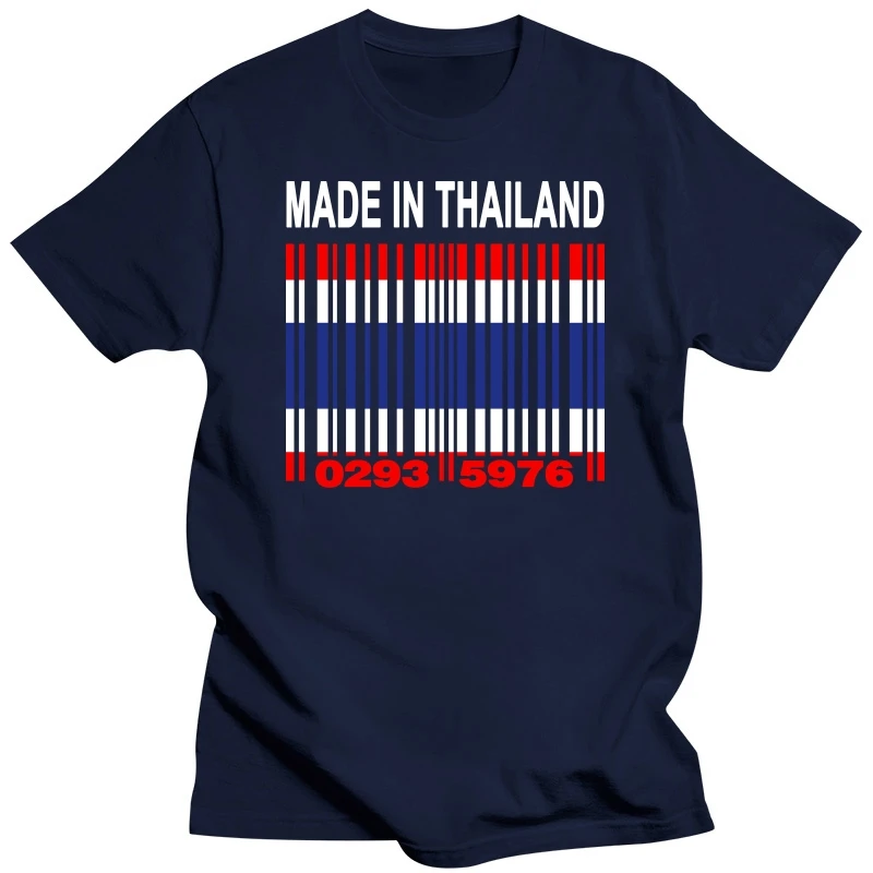 MADE IN THAILAND Thai Bangkok Asian Flag Barcode Numbers T-Shirt. Summer Cotton O-Neck Short Sleeve Mens T Shirt New S-3XL