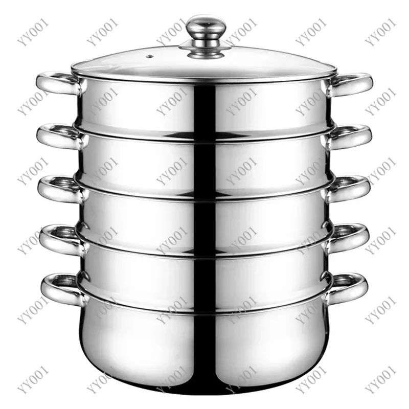 28cm 5 Layer Stainless Steel Steamer Pot Thick Soup Steam Pot for Induction Cooker Gas Stove