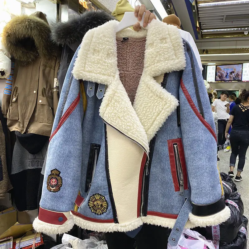 Autumn Winter New Coats Women Cashmere Warm Jacket Patchwork Appliques High Street Loose Ladies Chic Outwear Female Coats