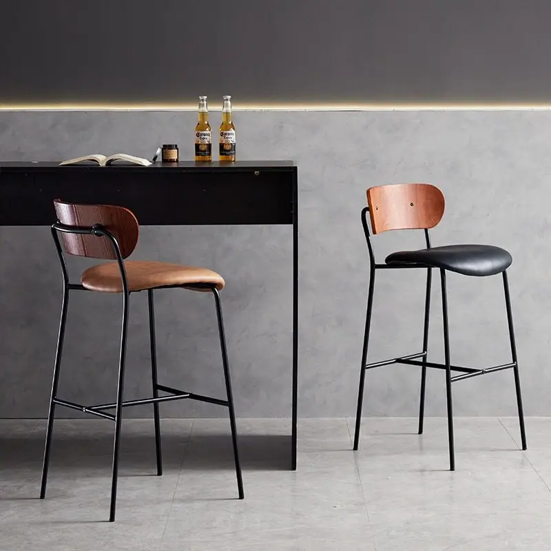 Nordic Creative Iron Bar Chair, Modern Home Bar Chair, Solid Wood Minimalist High Foot Stool, Bar and Coffee Shop Chair