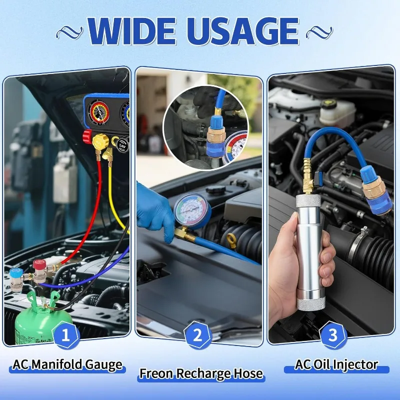 R134a Auto Car Quick Coupler Connector Brass Adapters Air Conditioning Refrigerant Adjustable AC Manifold Gauge Car Accessories view 6
