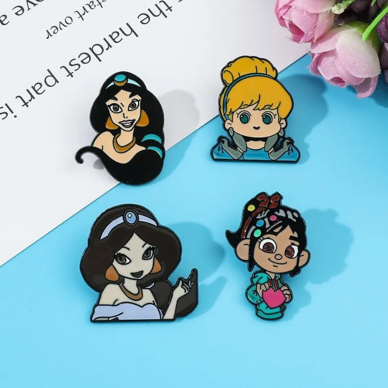 

Cute Disney Metal Brooch Anime Figure Princess Cinderella Vanellope Von Schweetz Merchandise Decoration Birthday Christmas Gifts