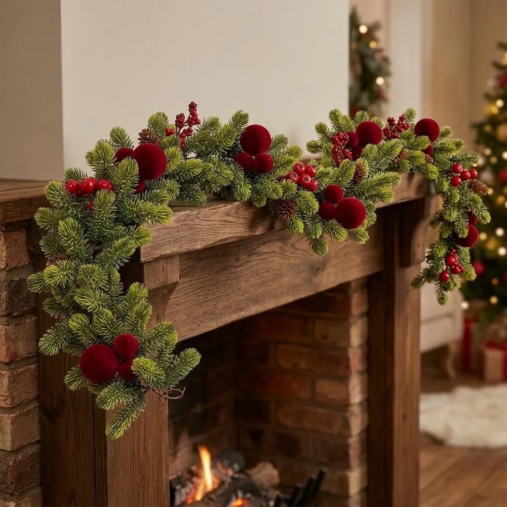 180cm Plastic Festive Garland for Indoor Outdoor For Table Fireplace Christmas Decoration Holiday Greenery Wreath