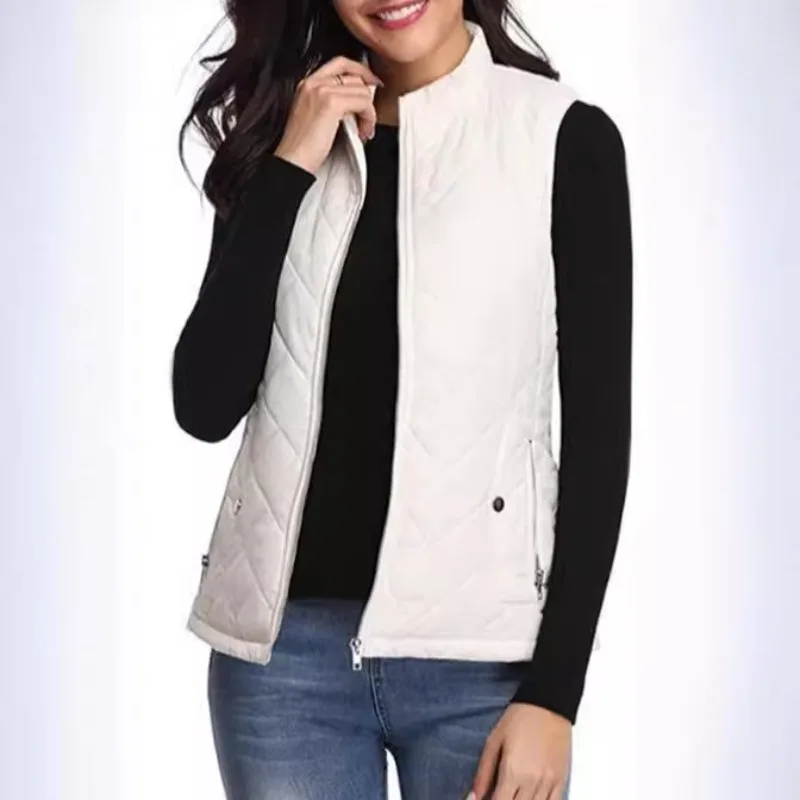 

Women's Cotton Vest 2025 New Quilting Line Stand-up Collar Zipper Pocket Warm Cotton Vest