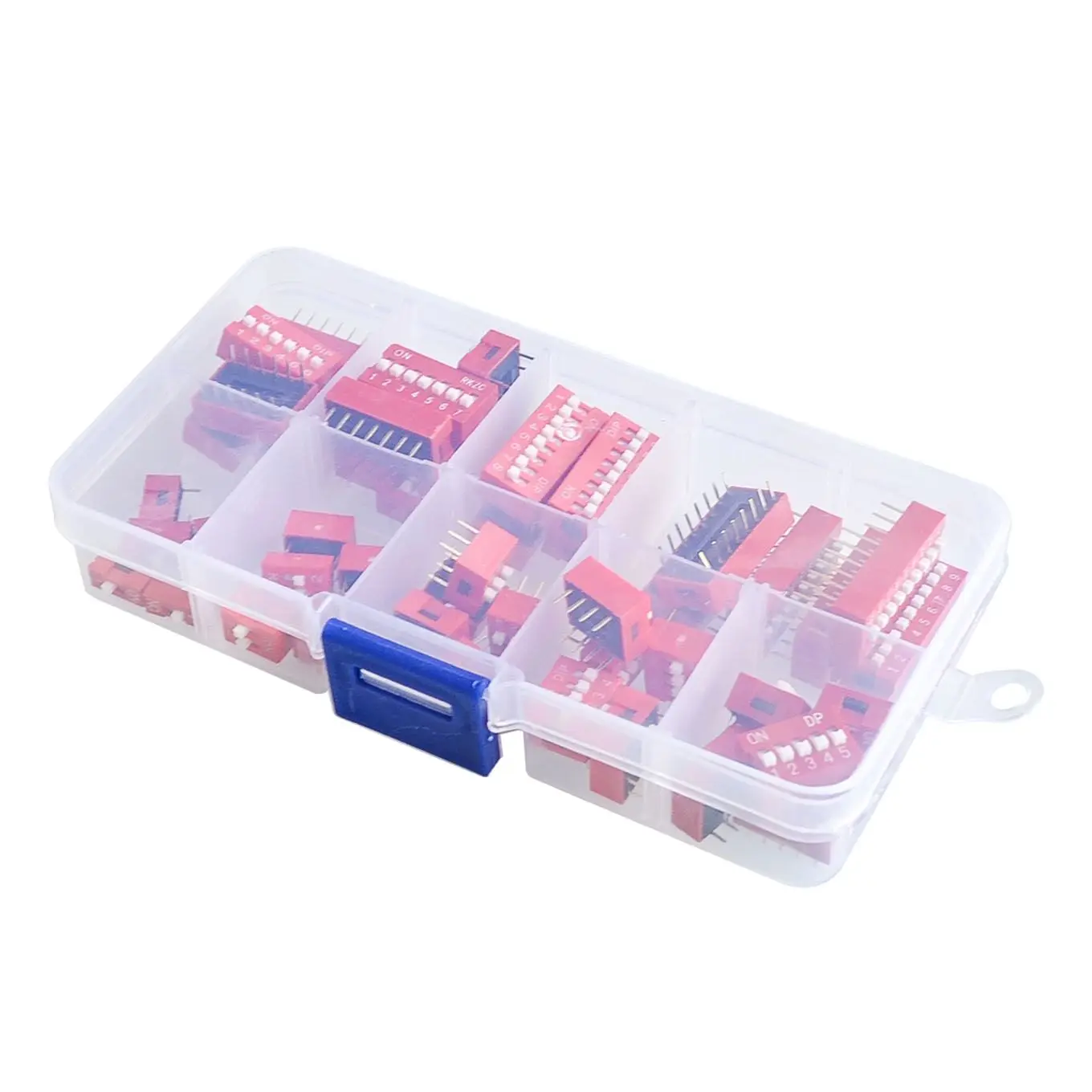 45PCS/LOT Dip Switch Kit In Box 1 2 3 4 5 6 7 8 9Way 2.54mm Toggle Switch Red Snap Switches Mixed Kit Each 5PCS Combination Set