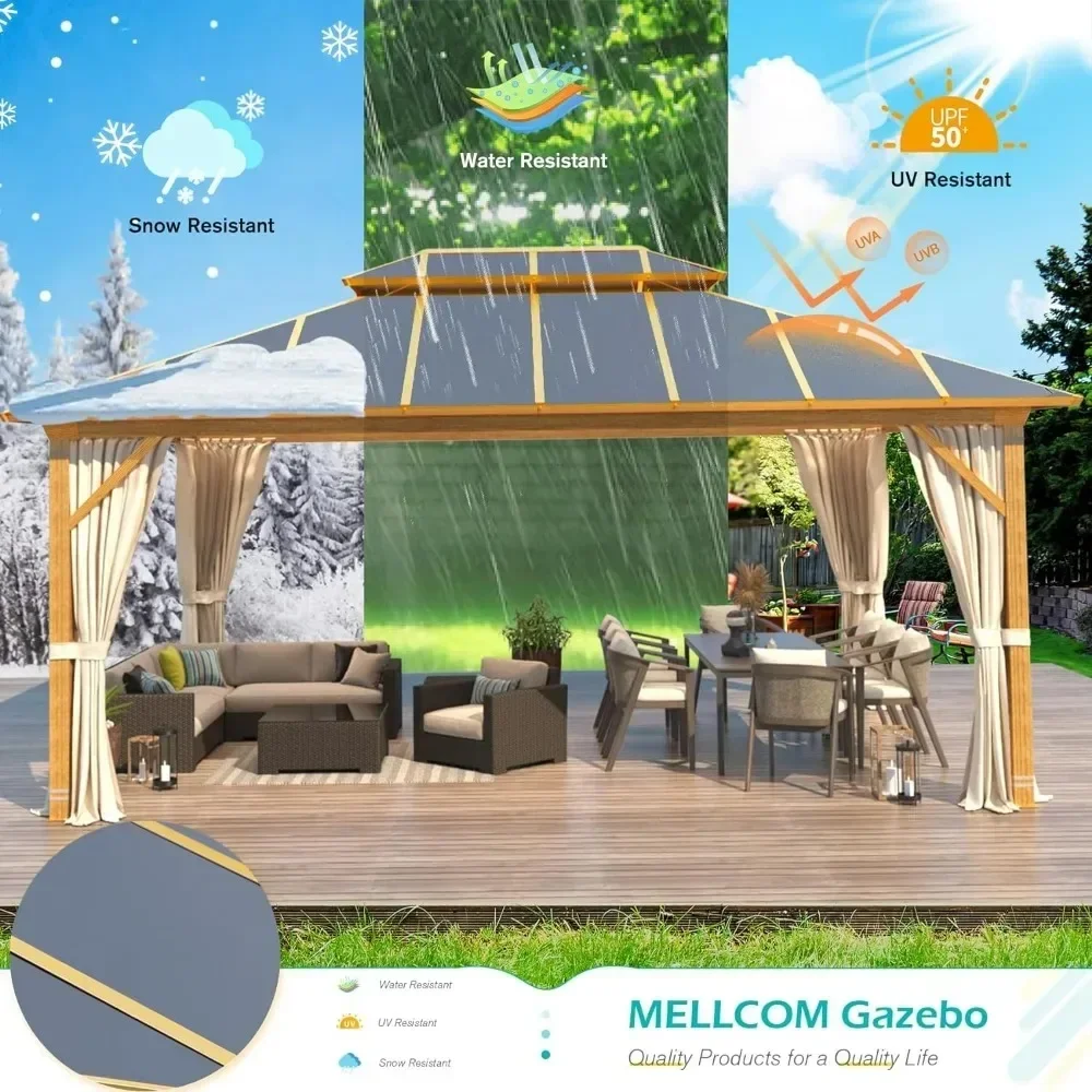 for  Hardtop Gazebo, Coated Aluminum Patio Gazebo with Aluminum Composite Double Roof, Curtains and Netting Included, Canopy