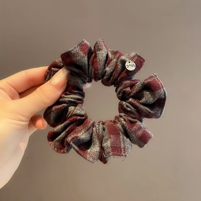 

Korean Style Plaid Plush Scrunchie College Style Ponytail Hair Tie High Elasticity Bun Hair Rope Girl Hair Accessory