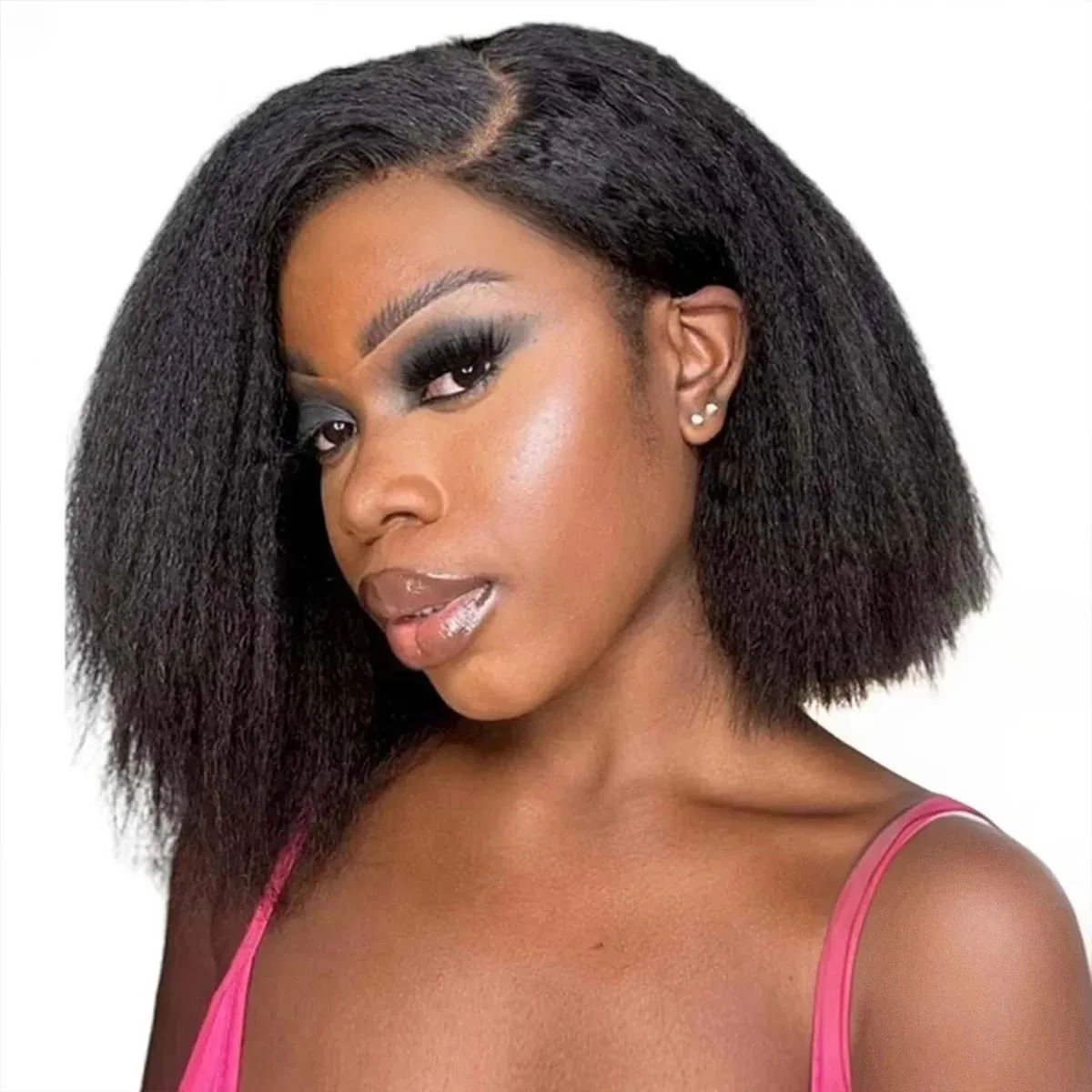 

Kinky Straight 13x4 HD Transparent Lace Frontal Human Hair Wigs Brazilian 100% Remy Human Hair Yaki Straight Bob Wig 200 Density