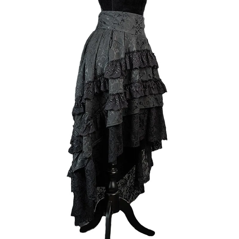 Gótico pesado bordado renda f saia punk sle assimétrico k alternativa loween traje plus size tecido de poliéster