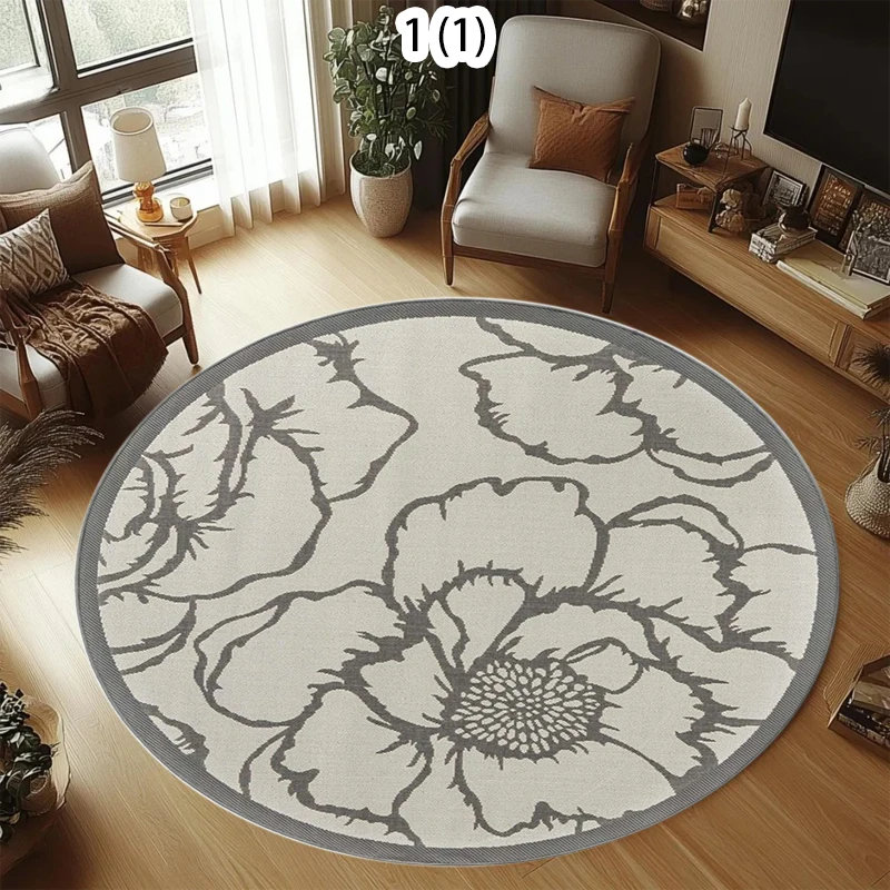 Minimalistischer runder Teppich mit Blumenmuster, nordischer moderner Heimdekor, Wohnzimmer, Schlafzimmer, Bodenmatte, weicher, rutschfester Kreisteppich