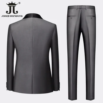 M-6XL Jacket Vest Pants Solid Color Men's Formal Business Office Suit Groom Wedding Dress Party Blazer Waistcoat Trousers Tuxedo 5