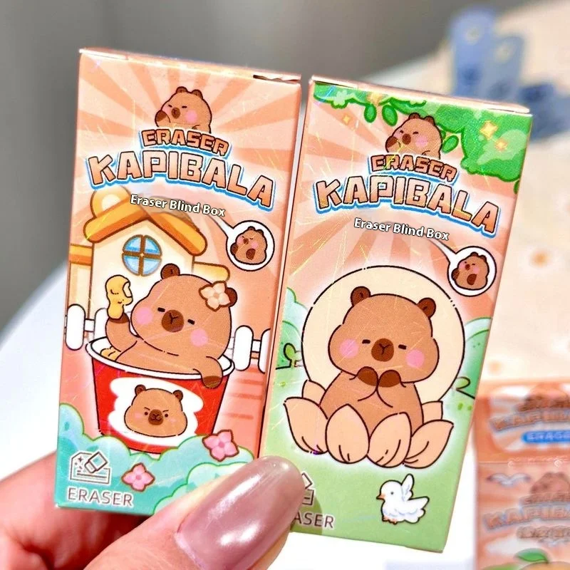 Capibala 24Pcs Eraser Blind Box Cartoon Set Cute Capybara Multi Shape Pencil Eraser Students Learn Teacher Stationery Prizes