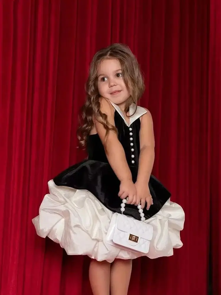 ที่กําหนดเองซาตินชุดสาวดอกไม้สําหรับงานแต่งงานไข่มุกแขนกุด Puffy Princess First Communion กิจกรรมอย่างเป็นทางการชุดจัดเลี้ยง