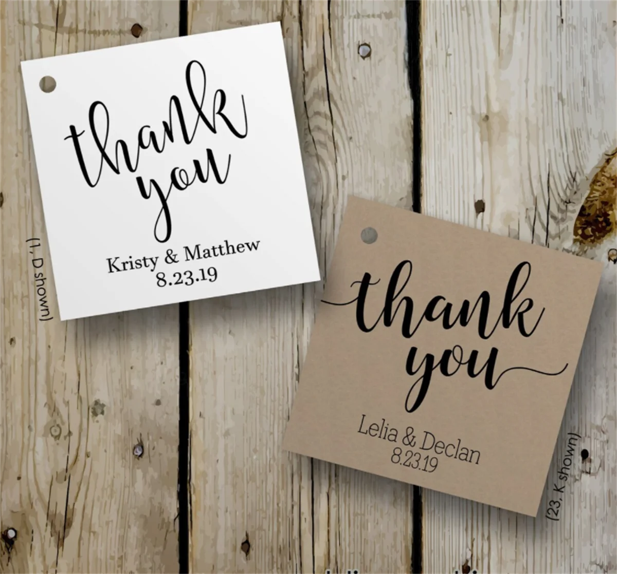 50pcsThank You Tags / Wedding Favor Tags - Classic / Rustic Favor Tags - White / Kraft Square Personalized Gift Tags / Party Tag