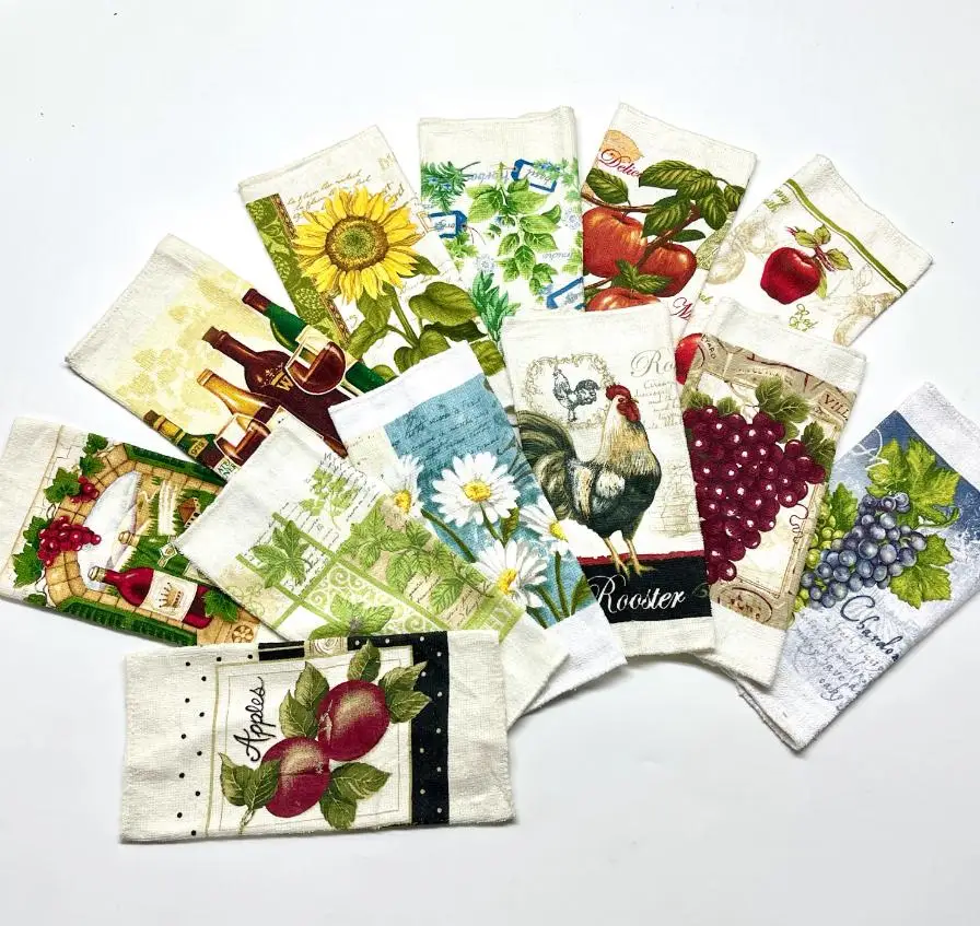 5pcs/pack Small 20x20cm Square Cotton Terry Printed Towel European American Pastoral Flowers Absorbent Kitchen Dishcloth