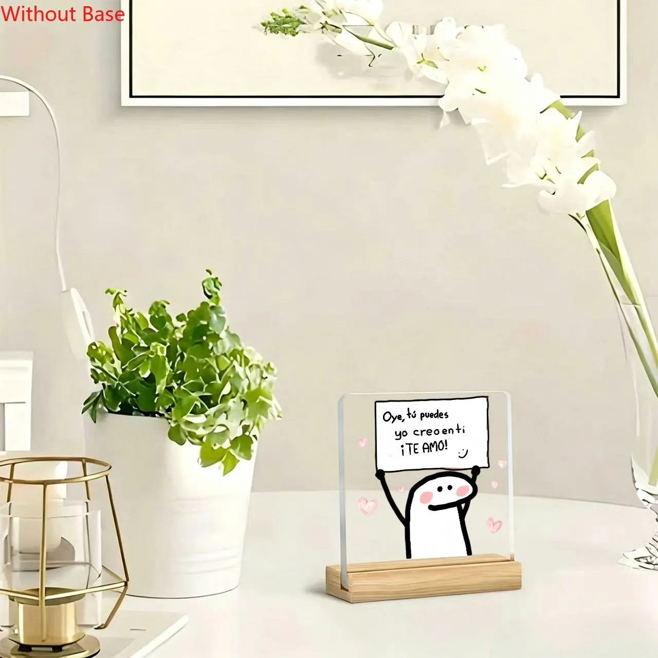 CIFBUY Acrylic Sign 2D Flat Spanish Heart Emoji Inspirational Quote Wooden Base Paperweight Desktop Plaque Office Home Decor Gif