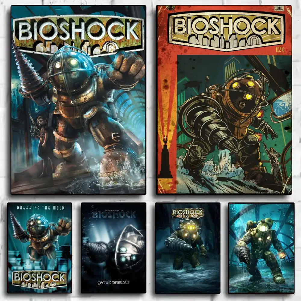 Póster Retro b-bioshock Rapture, pegatinas HD, pintura impermeable, arte de pared para dormitorio, sala de estar, decoración del hogar, regalo