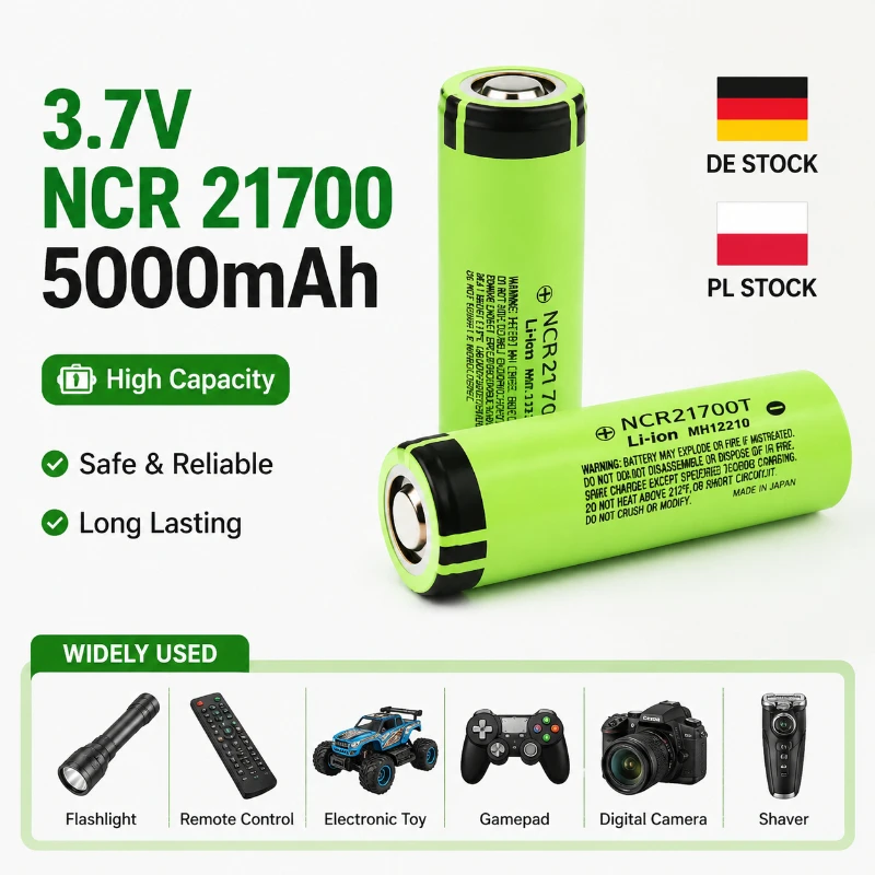 Image of 21700 Li-Ionen-Akku 3,7V 5000mAh 40A Wiederaufladbare Hochleistungs-Lithiumzelle, EU-Lagerbestand Schnelle Europäische Lieferung, Hochkapazitäts-Akku für Elektrowerkzeuge, Taschenlampen,