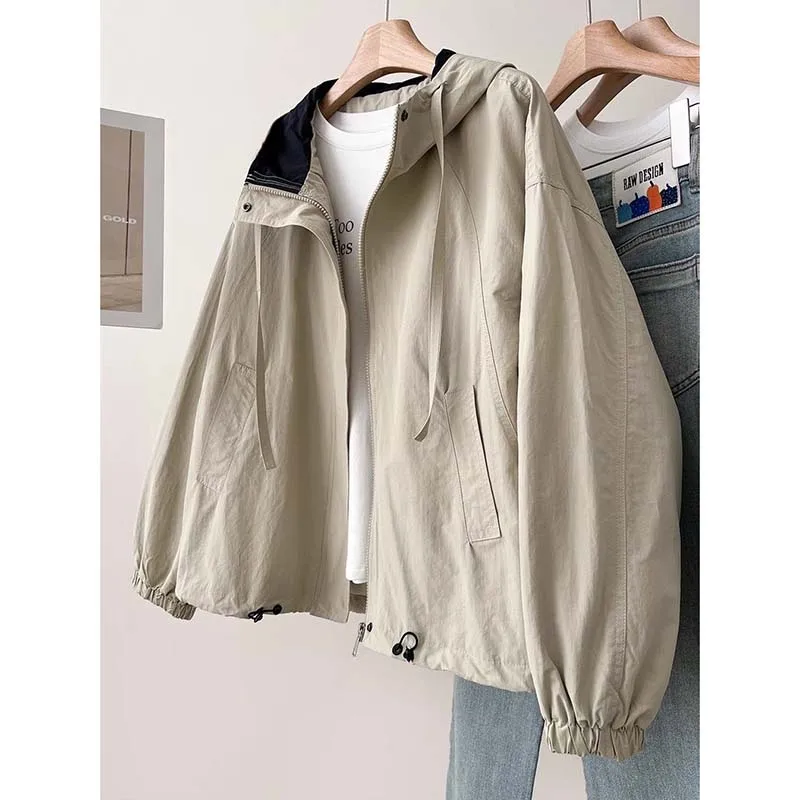 2026 New Women Windbreaker Spring Autumn New Casual Hooded Jacket Basic Zipper Casual All-match Short Jacket Female Outerwear