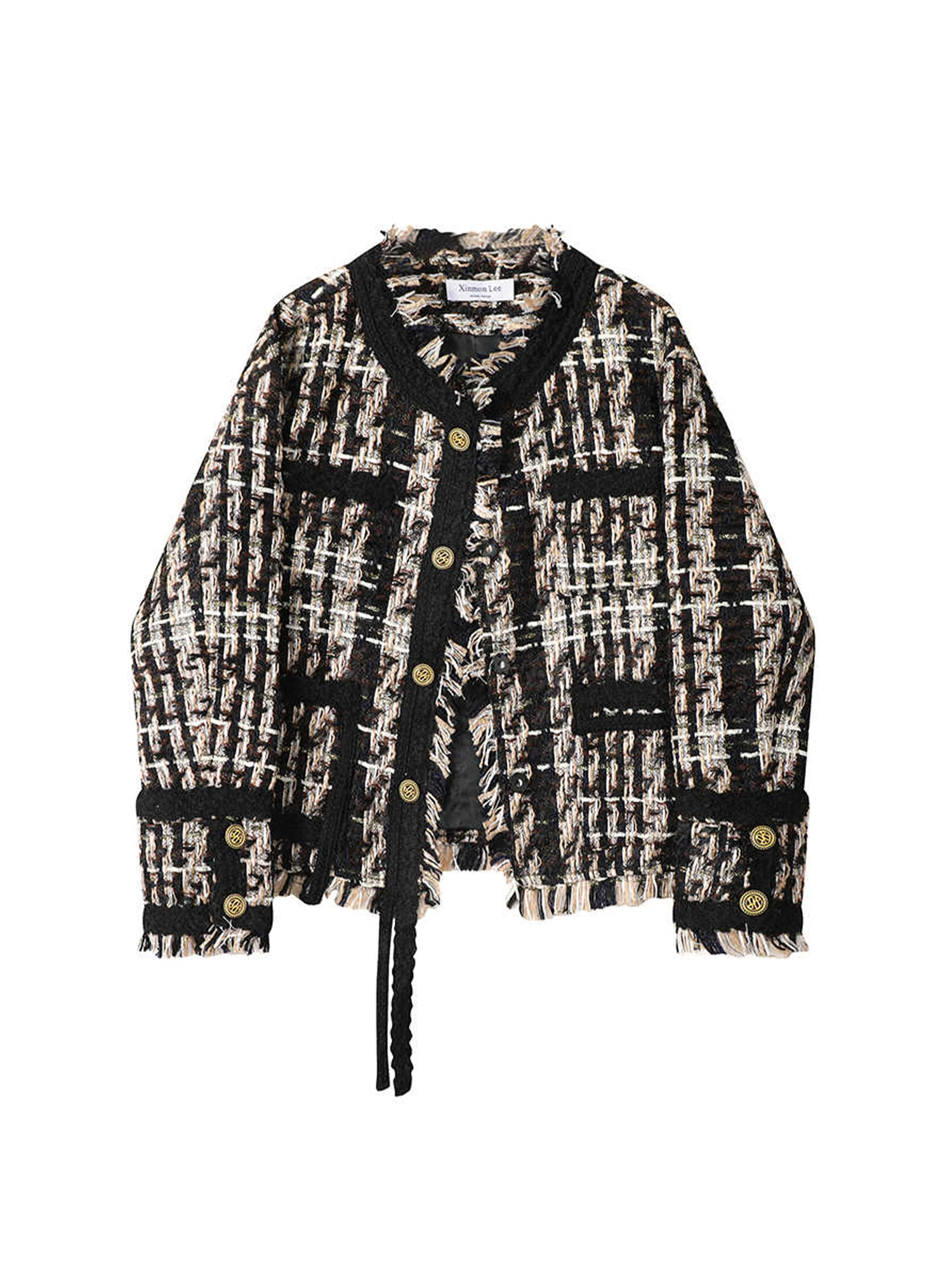 

Women Black Gothic Classic Tweed Jacket French Style Female Single Breasted Long Sleeve Luxury Tassel 000s Clothes Winter Autumn